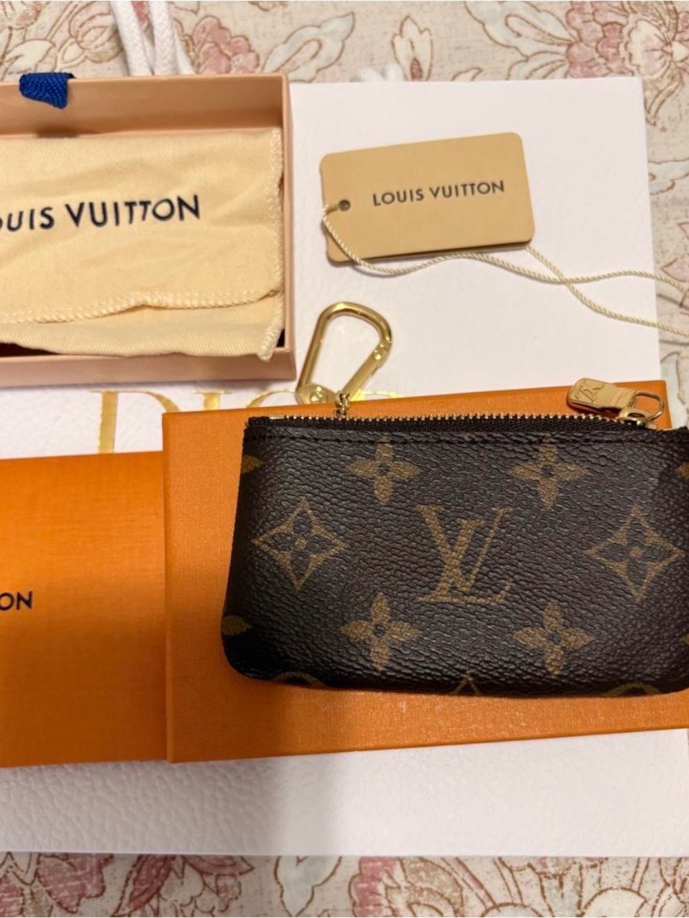 Louis Vuitton Monogram Key Pouch with Gold Hardware - Brown